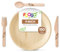 FOOGO Green 600pcs Disposable Palm Leaf Plates and Wooden Cutlery Set, FSC® Certified, 150x Large Round Plates, 150x Forks, 150x Knives, 150x Spoons, Eco Friendly Biodegradable