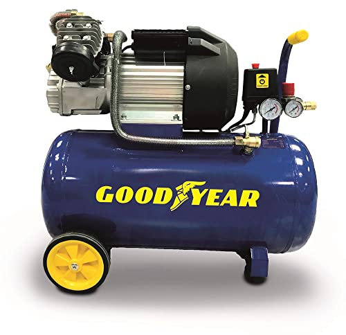 Goodyear - Compresseur 50 L, capacité d'aspiration de 412 litres/minute. 3 CV. 50 litres. 2 800 tr/min. Pression nominale : 10 bars. Soupape de sécurité CE. Usage domestique.