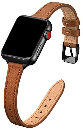 SUNFWR Kompatibel mit Apple Watch Armband 42mm 44mm 45mm 49mm,Echtes Ersatz Lederarmband,Schlank und Leicht Armband für die iwatch Serie Ultra/8/7/6/5/4/3/2/1,SE(Braun&Schwarz)
