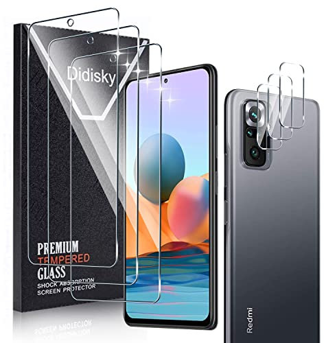 Didisky [3+3 Pack Tempered Glass for Xiaomi Redmi Note 10 PRO, 3 Pack Tempered Glass and 3 Pack Camera Protector Screen Protector, Easy to Install