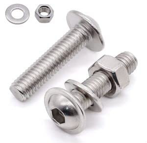 Glvaner Vis à tête bombée M6-1,0 x 30 mm avec écrous hexagonaux M6-1.0 et rondelles plates M6, ensemble d'assortiment en acier inoxydable 304 18-8, filetage grossier, 15 vis + 15 écrous + 15 rondelles