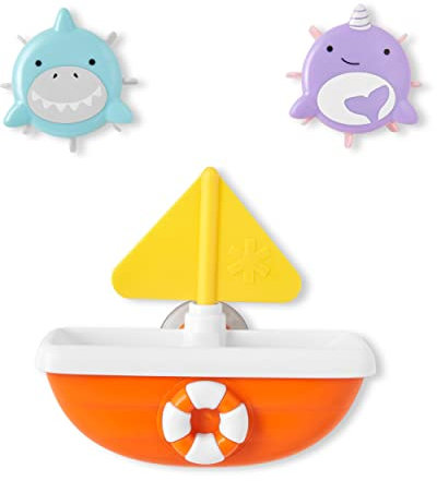 Skip Hop Zoo Baby Bath Toy, Tip & Spin Boat, Shark/Narwhal