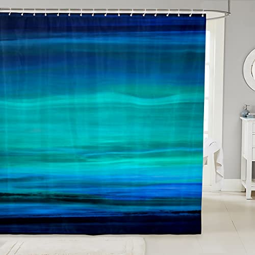 Loussiesd Blue Bathroom Fabric Deep Blue Ocean Shower Curtain Minimalist Lines for Kids Modern Waterproof Curtains Stalls Bathtubs 72x84 Inch