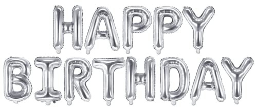 FLG | Happy Birthday Party Ballons Farbe: Silber - Größe: 40cm - Folienballons Geburtstag Ballons Deko Set mit Strohhalm und Schnur (Silber)
