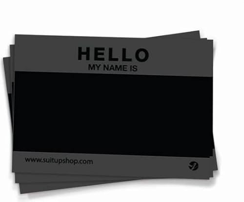 Suitup Hello My Name is Aufkleber - 50 Stück schwarze Aufkleber 105 x 75 mm (schwarz)