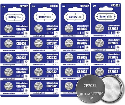 Battery Life CR2032 Batteries 3V Coin Button Cell 2032 Lithium Long Life For Car Key fobs, Air Tag, Scales, Toys and Other Devices UK Brand (20 pack)