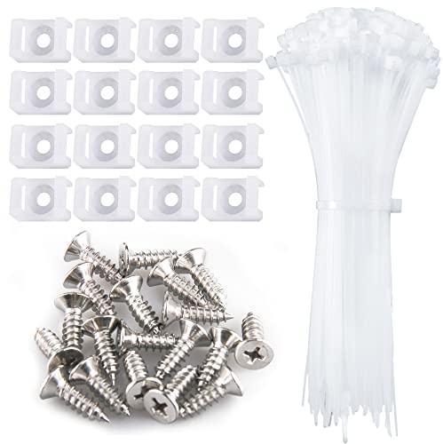 100 Stück Kabelbinder-Halterung, Sattel-Halterung, 100 Stück Kabelbinder mit selbstsicherndem (203,2 x 3,3 mm) und 100 Stück Flachkopfschrauben mit tiefem Gewinde (weiß)