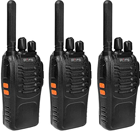 Talkie Walkie PT88E PMR446 sans Licence 16 Canaux, Rechargeable avec Chargeur USB, Lampe de Poche LED, Talkie Walkie Professionnel avec Oreillette pour la Famille, l'école (3pcs, Noir)