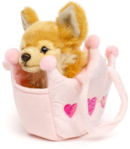 Uni-Toys - Chihuahua braun, mit Prinzessinentasche - 18 cm (Länge) - Plüsch-Hund - Plüschtier, Kuscheltier