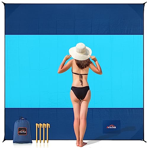 AnorTrek Sandfreie Stranddecke XXL 300x300cm - Ultraleicht, Schnelltrocknend & Spritzwassergeschützt, Mehrzweck Campingdecke/Picknickmatte/Strandtuch mit Tragetasche & ABS-Heringen