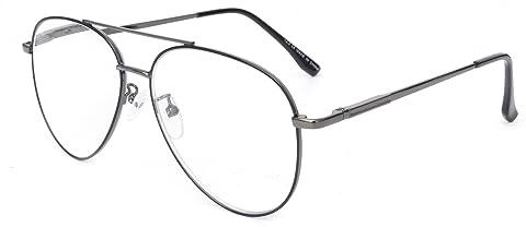 OKH Herren Damen Retro Stylish Double Bridge Metall Lesebrille Klar Linsen Springscharniere Anti Eyestrain Anti Blue Light Computer Brille Leser(Metallgrau,3.0)