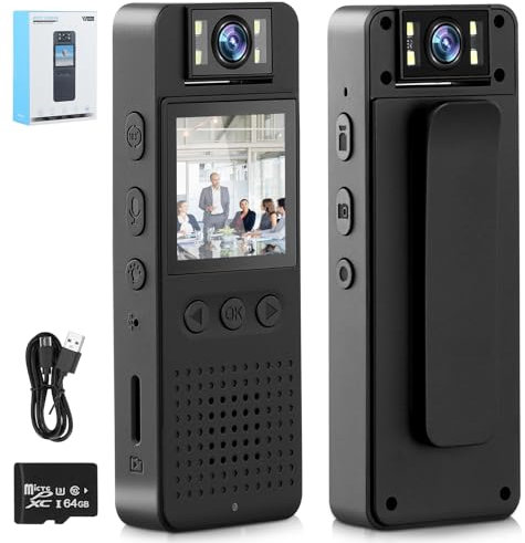 WiFi Body Camera, 64GB 1080P HD BodyCam with Audio and Night Vision, 180° Rotation Lens, 1.5 LCD Wearable Video Recorder, Portable Body Camera for Office Meeting/Travel/Walking