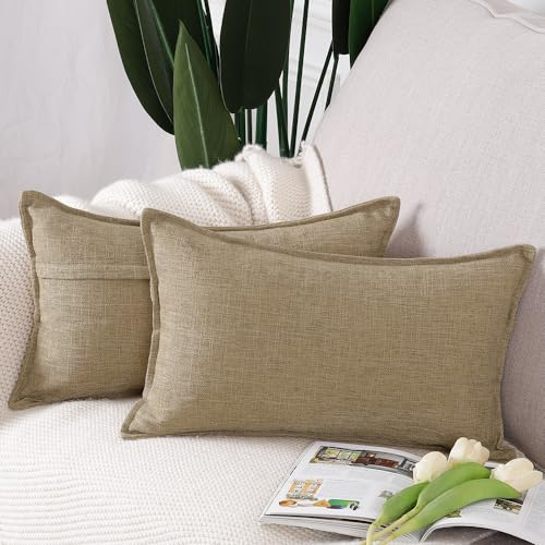 Madizz 2er Set Polyester- Leinen Kissenbezügen Weiche dekorative Kissenbezüge für Sofa Schlafzimmer Kissenhülle Taupe 30x50 cm Rechteckig