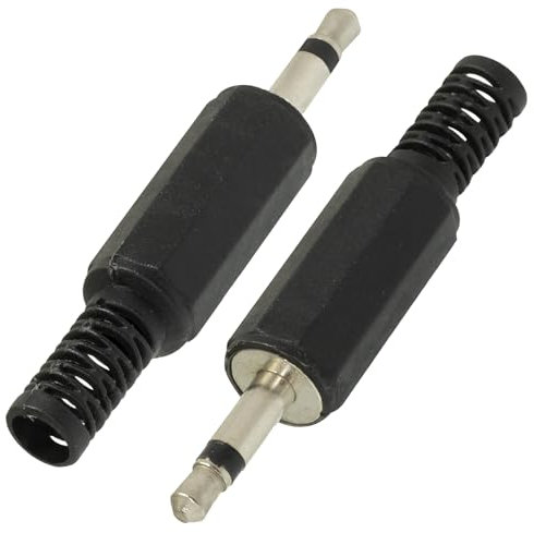 AERZETIX – C69617 - Lot de 2 Jacks connecteurs 3.5 mm mâle Droit Mono avec protège-câble - Longueur 49 mm - à souder - Couleur Noir