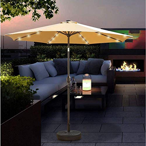 BEdaw Garten-Sonnenschirm mit Licht, Aluminiumlegierung, Verstellbarer Sonnenschirm, Solar-beleuchteter gerader Regenschirm, Esstisch-Regenschirm, Khaki, 2,7 x 2,5 m, Haushalt im Freien