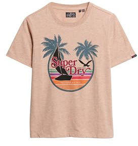 Superdry Damen Lässiges Outdoor T-Shirt mit Streifen Orange Aprikose Weiß Meliert 38