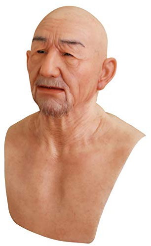 Yuewen William - Maschera fatta a mano da uomo anziano per Halloween, cosplay, feste ed eventi (Beige)