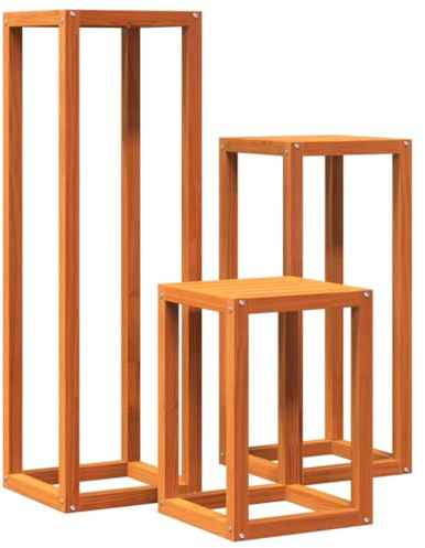 vidaXL Solid Pine Wood Plant Stands 3 pcs - Indoor/Outdoor Flower Pot Display Racks, Versatile End Tables, Rustic Wax Brown Finish