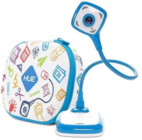HUE HD Pro : Visualiseur de Documents et Caméra USB Flexible de Visioconférence (Bleu) avec Etui de Transport (Blanc)