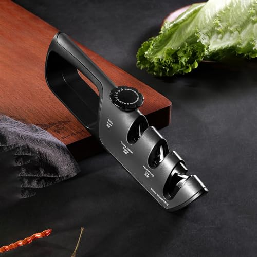 Affûteurs manuels Pierre à aiguiser professionnelle pour couteaux de cuisine, Guide d'aiguisage facile à plusieurs angles pour les couteaux pour affûter et polir la lame, Aiguiseur de couteaux facile