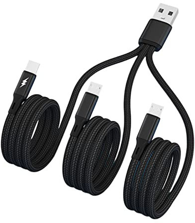 Cable divisor USB 3 en 1 USB a TypeC+ Micro USB USB para carga de teléfono de coche con transferencia de datos tipo C, 2 cables de carga micro USB, cable de transferencia de datos, cable de carga