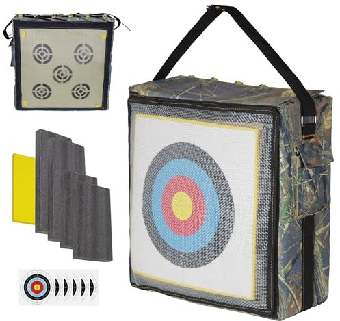 REAWOW Bogenschieß Zielscheiben –High End Portable Target Bogen Zielscheibe Doppelte Kevlar 19,6 x 19,6 x 7,9 cm Recurvebogen Ziele für Hinterhof Bogen und Pfeil Set Erwachsene