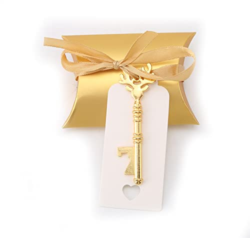Sonhomay 50 apribottiglie a forma di chiave, per bomboniere, souvenir, cuscino, caramelle, vintage, apribottiglie, con etichetta e nastro