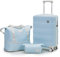 imiomo Kofferset 3 Teilig Hartschale Reisekoffer von ABS Trolley 4 Rollen Der Koffer Enthält 1 Reisetasche und 1 Tragbare Tasche Blau