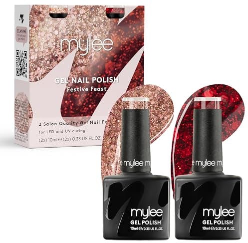 Mylee Gel-Nagellack Duo Set 2x10ml [Festive Feast] - UV/LED, Maniküre, Pediküre, für professionellen Gebrauch im Salon sowie zu Hause [Weihnachten 2024], Lang anhaltend und mühelos aufzutragen