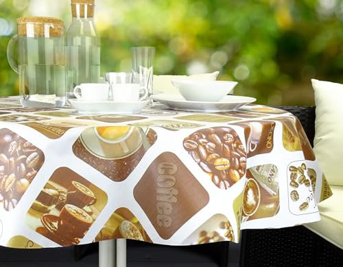 Wachstuch-Tischdecke Zuschnitt 160cm rund (Kaffee)