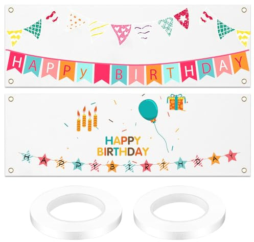2 STK Großes Leeres Banner Weißes, 180x60cm Werbebanner Selbst Gestalten, Polyester Weiß Banner Blanko Banner Personalisiert für DIY Geburtstagsbanner Hochzeitsbanner Partybanner, mit 10m Seil