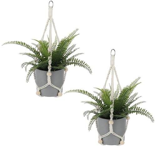 Macrame Plant Hanger Indoor, 2 Pack Boho Decor Hanging Plant Holder Planters for Indoor Plants Window Plant Hanger Flower Pot Hanging Basket with Wood Beads and Metal Hook Rings Ivory 20 Inch