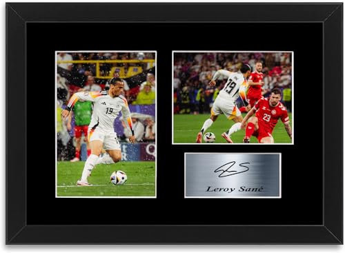 Fußballspieler Leroy Sane Deutschland 2024 A4 gedruckt signiert Autogramm Foto Display Passepartout Poster für Fans und Fans gerahmt