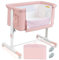 COSTWAY Culla Neonato Fianco Letto 3 in 1, Lettino Dondolo Neonati con Materasso, Culla da Campeggio con Ruote e Borsa, Regolabile In Altezza, Inclinazione di 10°, per Bambini 0-6 Mesi (Rosa)