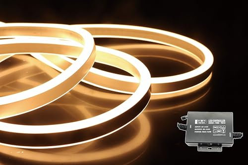 LEDZEIT - Profi Serie - LED Neon Flex 10M und Kontroller PSK750 Set, 230V, Warmweiß, Außen und Innen, Wasserdicht IP65, Dimmbar, Kürzbar