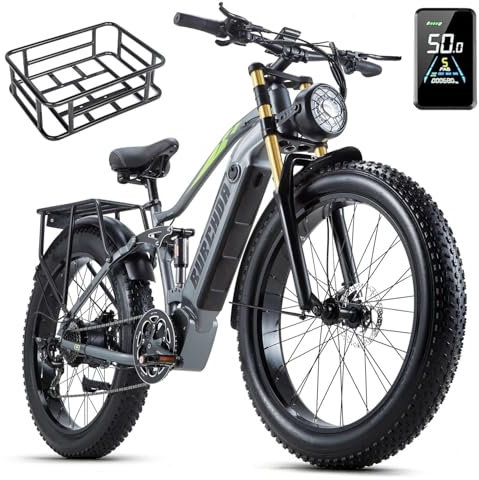 BURCHDA RX80pro Doppelter Motor AWD Elektrisches Mountainbike für Erwachsene, 26 Zoll 4.0 Fat Tire, 48V20AH 7-Gang Öl-Doppelbremse, Dual Shock Absorption Elektrofahrrad mit Unterstützung (RX80)