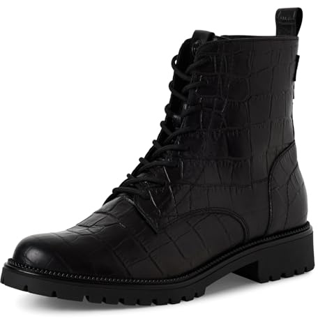Tamaris Women's Damen Lace Boot Flat 1-25402-43 Ankle, Black Croco, 3.5 UK