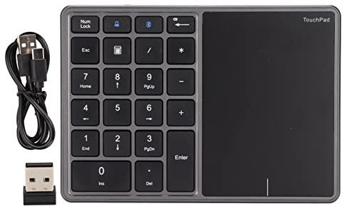 Segrehy 2 in 1 Numeric Keypad with Touchpad, 22 Keys Bluetooth 2 and 4G Number Pad, Type C Charging 500mAh Battery, for Laptop PC Desktop Financial Accounting, Portable Size Iron Gray (Iron Gray)