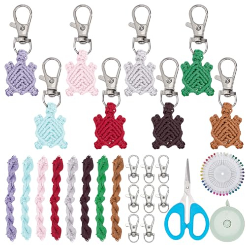 FREEBLOSS 6 Set DIY Makramee Schildkröten Set. Makramee Schildkröten Schlüsselanhänger Set Für Anfänger. Nylonschnur Makramee Schildkröten Schlüsselanhänger Anhänger Makramee Schlüsselanhänger Set