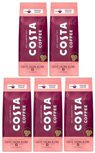 Costa Coffee Caffè Crema Blend Dark Roast Ground Coffee 200g (Pack of 5, Total 1000 Grams)