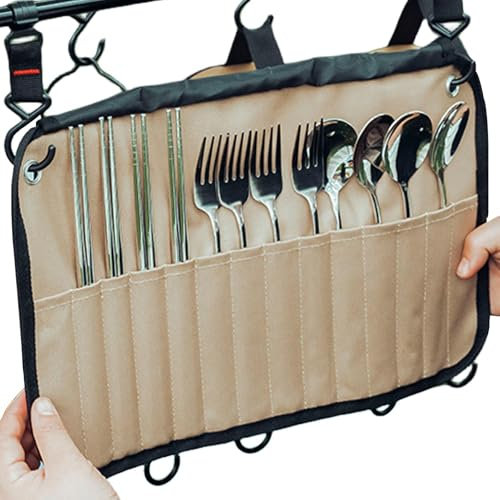 Sac à rouleau de couverts portables - Organisateur de stockage des ustensiles de voyage, matériau en polyester résistant à l'eau | Étui compact avec des compartiments sécurisés idéaux pour le camping,