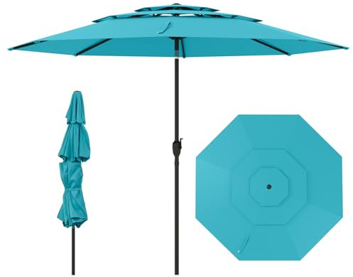 COSTWAY Sonnenschirm windfest stabil, 300 cm Gartenschirm mit Kurbel, beidseitig um 30° knickbar, UV-Schutz, Terrassenschirm belüftet, Marktschirm für Terrasse, Garten, Balkon (Türkis)