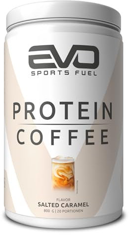 EVO SPORTS FUEL Protein Coffee | Salted Caramel | 800g | Cremiger High Protein-Kaffee mit bis zu 29 g eiweiß pro Portion | Eiskaffee Whey Protein Pulver | geprüfte Qualität-Made in Germany (1er Pack)