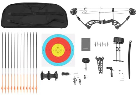 Compoundbogen| Hochwertiger Compoundbogen für Jagd & Training | Leichtes Magnesiumlegierungs-Griffstück | 75% Kraftersparnis | Stabilisator für ruhigen Schuss | Komplettes Set mit Tragetasche