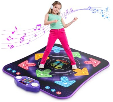 Tanzmatte Spielzeug für 3-12 Jahre alte Kinder, Kinder Tanzmatte mit beleuchtetem 8 Tasten Wireless Bluetooth, Tanzpad Spielzeug mit 5 Spielmodi, Weihnachten Geburtstag Spielzeug Geschenke für 3 4 5 6
