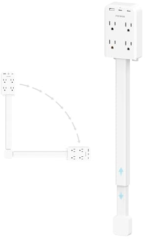 Electrical Outlet Extender with USB Ports (2 USB C), 180° Rotatable Extendable Wall Plug with 4 AC Outlets, Adjustable Extendable Power Bar 17.7-27 Inches