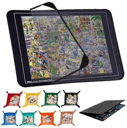 JOAASU Jigsaw Puzzle Board, 31x21 In Foldable Puzzle Board, Jigsaw Board for 500/1000 Pieces with 8 Puzzle Sorting Trays and 1 Clear Cover, Puzzle Mat for Easy Move and Store (Black)