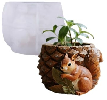 Silicone Craft Mould with Smooth Surfaces, Planter Moulds for Making, Decorative Squirrel Planter, Resin Cement Projects, Squirrel Resin Mould for Candles