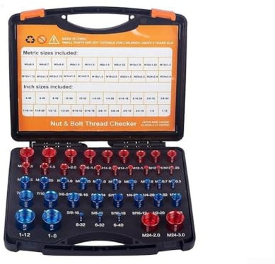 Nut and Bolt Thread Measuring and Metric for Set for Imperial Sizes 36/46pcs Carbon Steel Pitch Gauges Gadget Set with Red Blue for Gauge (36PC)