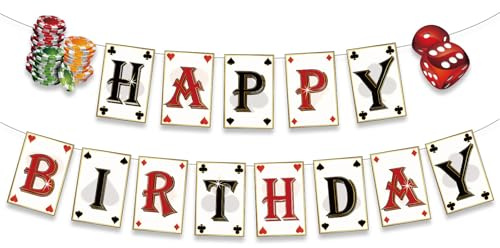 Ovanda Casino Happy Birthday Girlande, Poker Party Geburtstag Banner, Casino Theme Party Dekorationen, Poker Birthday Deko Girlande Geburtstag, Las Vegas Happy Birthday Girlande